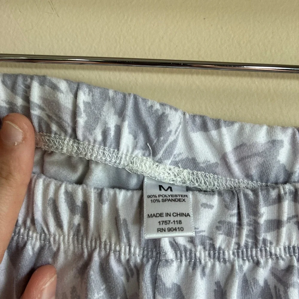 Nicole Miller Pajama Set M Gray White Womens Abstract Animal Print Stretch